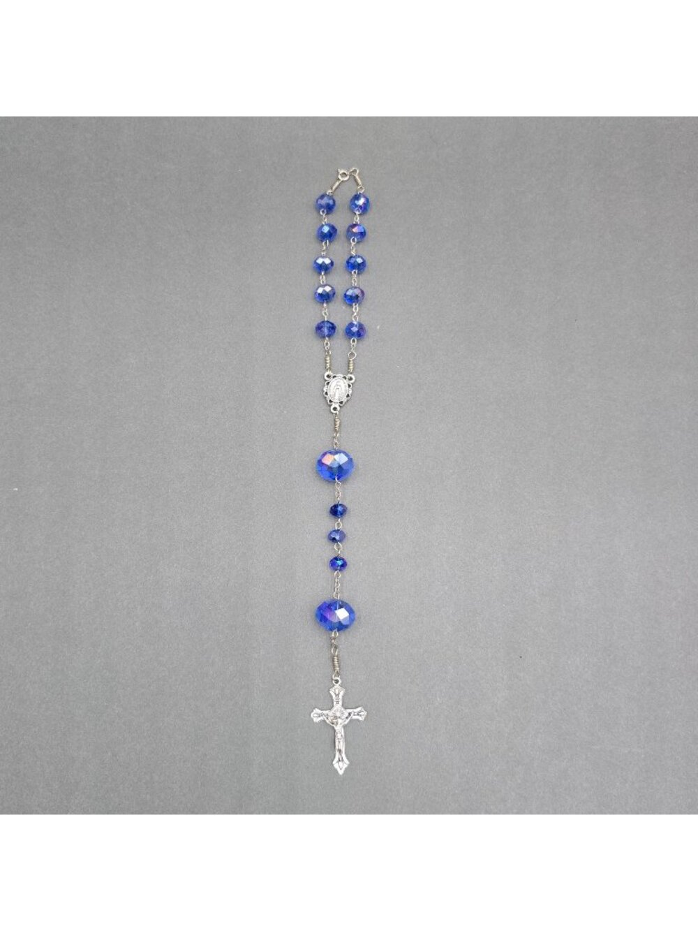 Vintage Blue AB Glass Pocket Rosary One Decade Tenner Crucifix Italy Bracelet